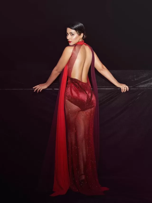 Hina Khan look gorgeous in Bold Red Sheer Gown